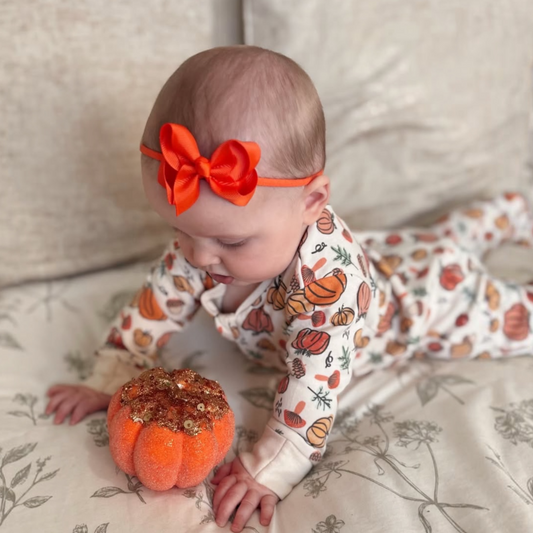 Pumpkin Orange 2.5 inch Ribbon Dainty Bow On Headband - Halloween