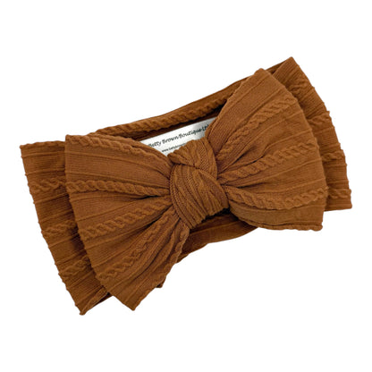 Hazelnut Brown Larger Bow Cable Knit Headband