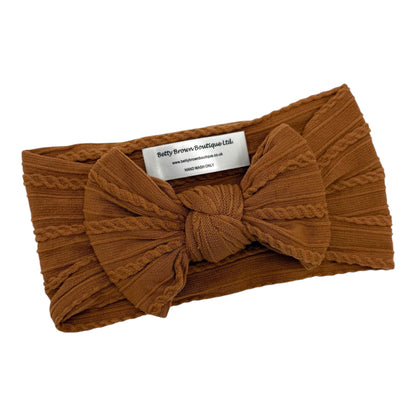 Hazelnut Brown Smaller Bow Cable Knit Headband