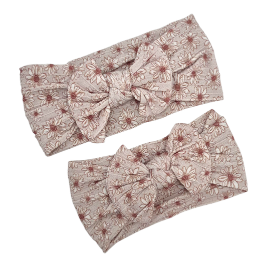Neutral Floral Mummy and Me Matching Cable Knit Headbands