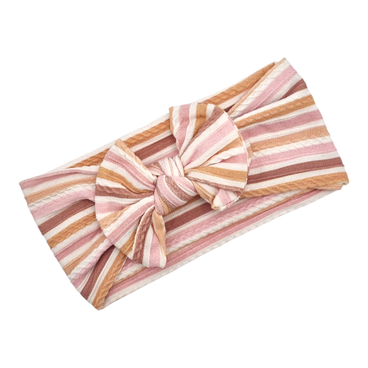 Adult Size - Pink & Brown Pinstripe Bow Headband