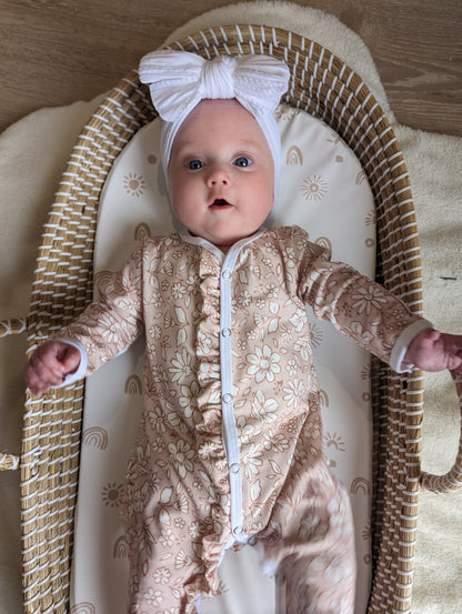 Beige Floral Frill Detail Sleepsuit - Betty Brown Boutique Ltd