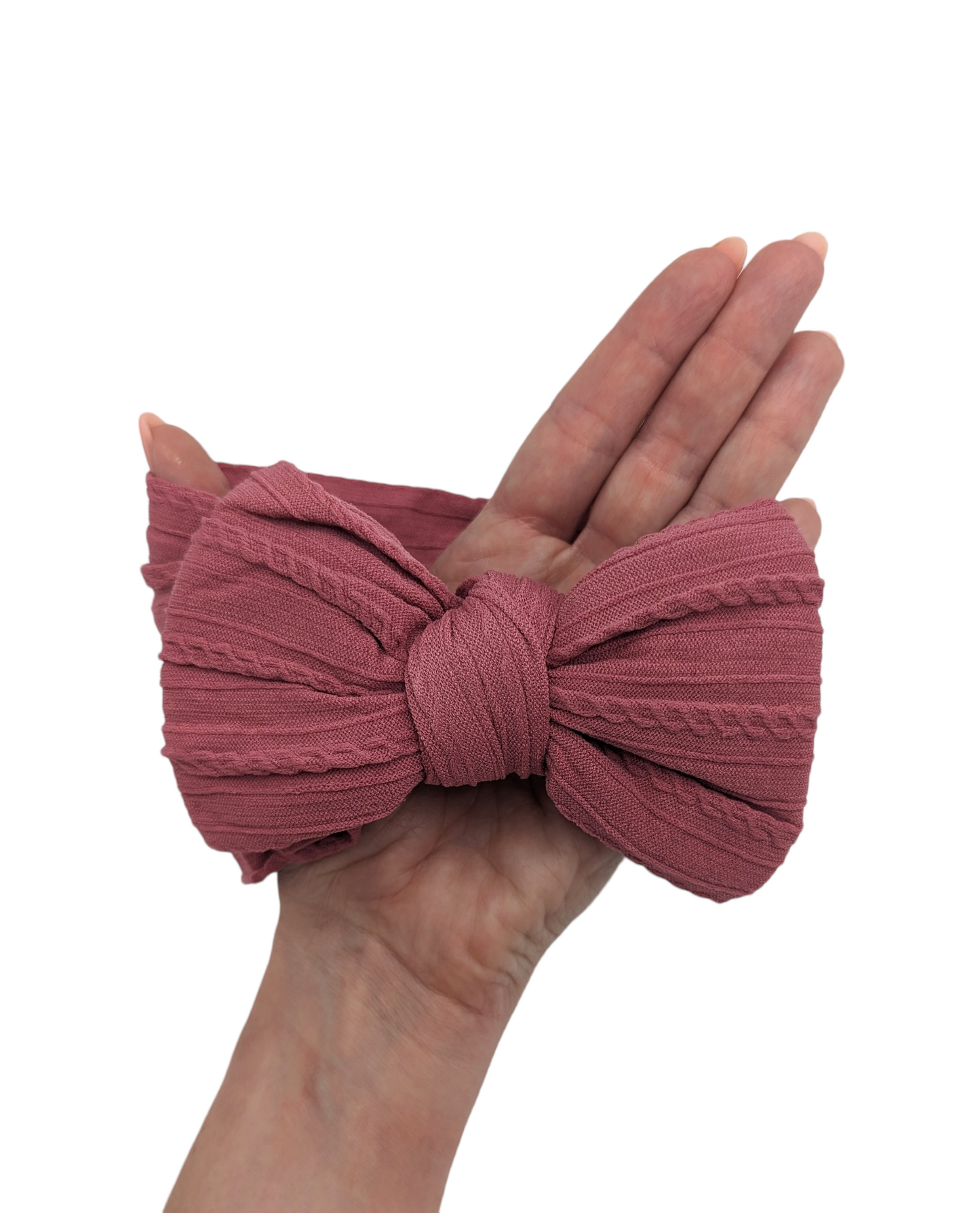 Pale Raspberry Larger Bow Cable Knit Headwrap - Betty Brown Boutique Ltd