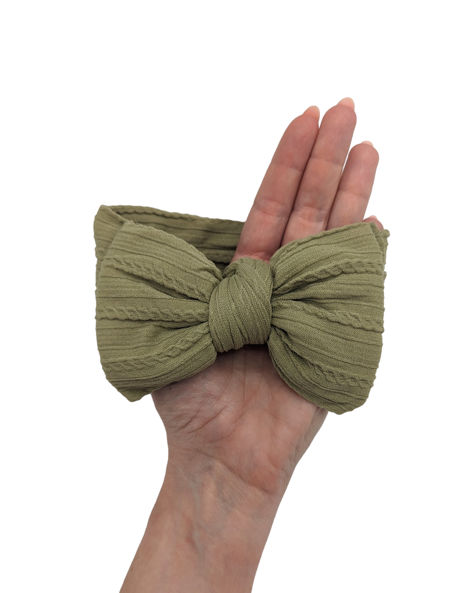 Pale Khaki Larger Bow Cable Knit Headwrap - Betty Brown Boutique Ltd