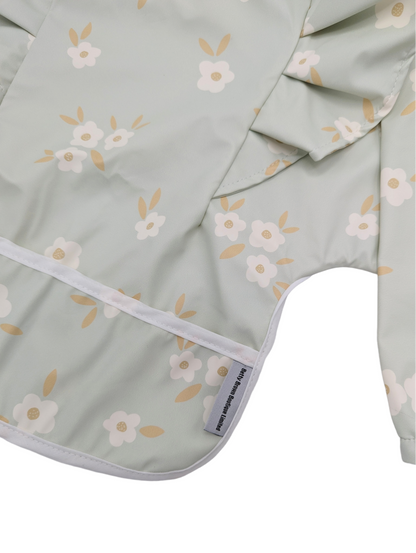 Aqua Ditsy Floral Print Frill Detail Waterproof Bib with sleeves - Betty Brown Boutique Ltd