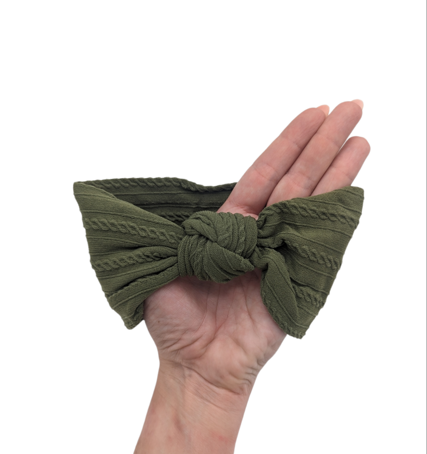 Khaki Green Knot Cable Knit Headwrap - Betty Brown Boutique Ltd