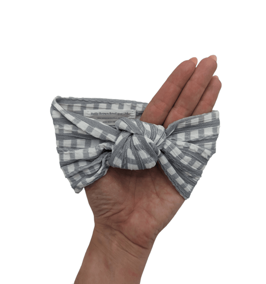 Grey Gingham Cable Knit Knot Headwrap - Betty Brown Boutique Ltd