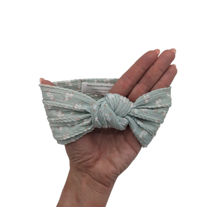 Aqua Ditsy Floral Knot Cable Knit Headwrap - Betty Brown Boutique Ltd