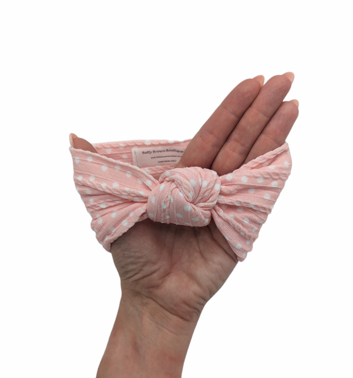 Warm Pink Polkadot Knot Style Cable Knit Headwrap - Betty Brown Boutique Ltd