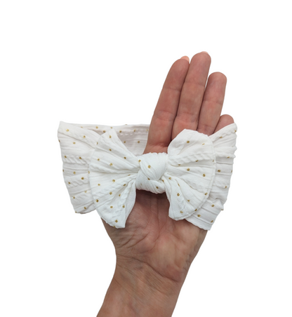 White Gold Spot Cable Knit Smaller Bow Headwrap - Betty Brown Boutique Ltd