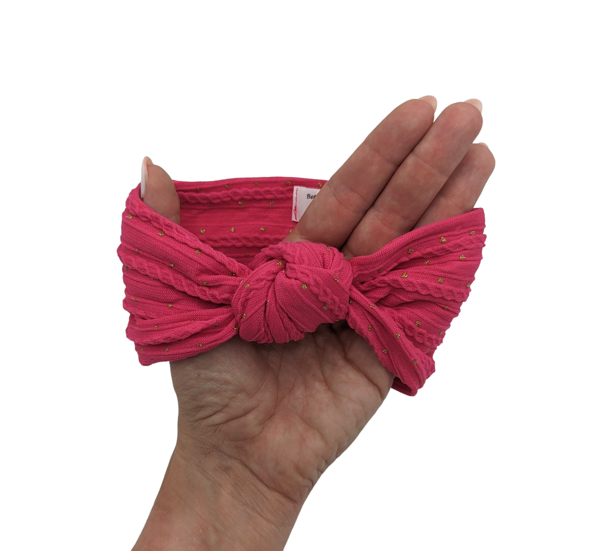Hot Pink Gold Spot Cable Knit Knot Headwrap - Betty Brown Boutique Ltd