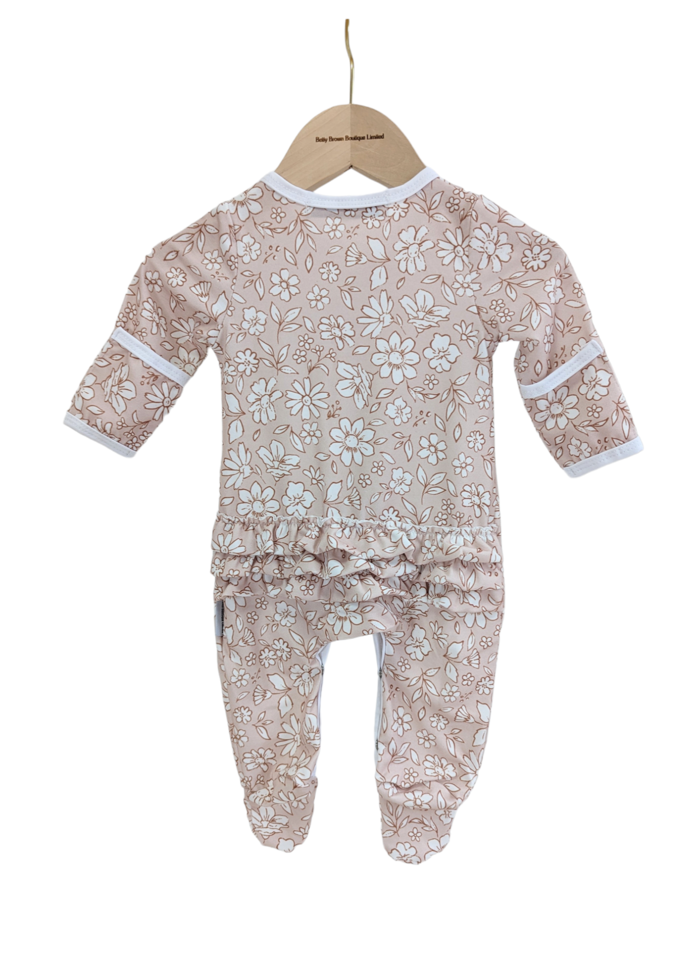 Beige Floral Frill Detail Sleepsuit - Betty Brown Boutique Ltd