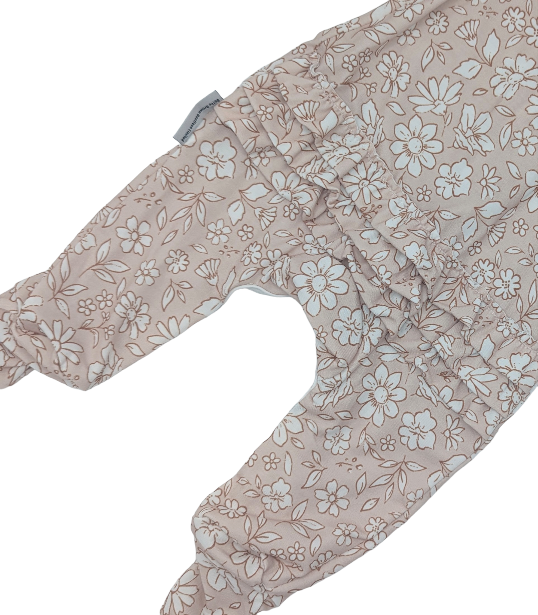 Beige Floral Frill Detail Sleepsuit - Betty Brown Boutique Ltd