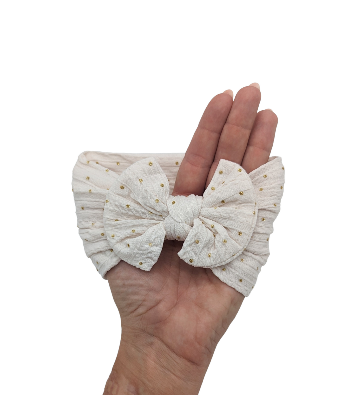 Ivory Gold Spot Smaller Bow Cable Knit headwrap - Betty Brown Boutique Ltd