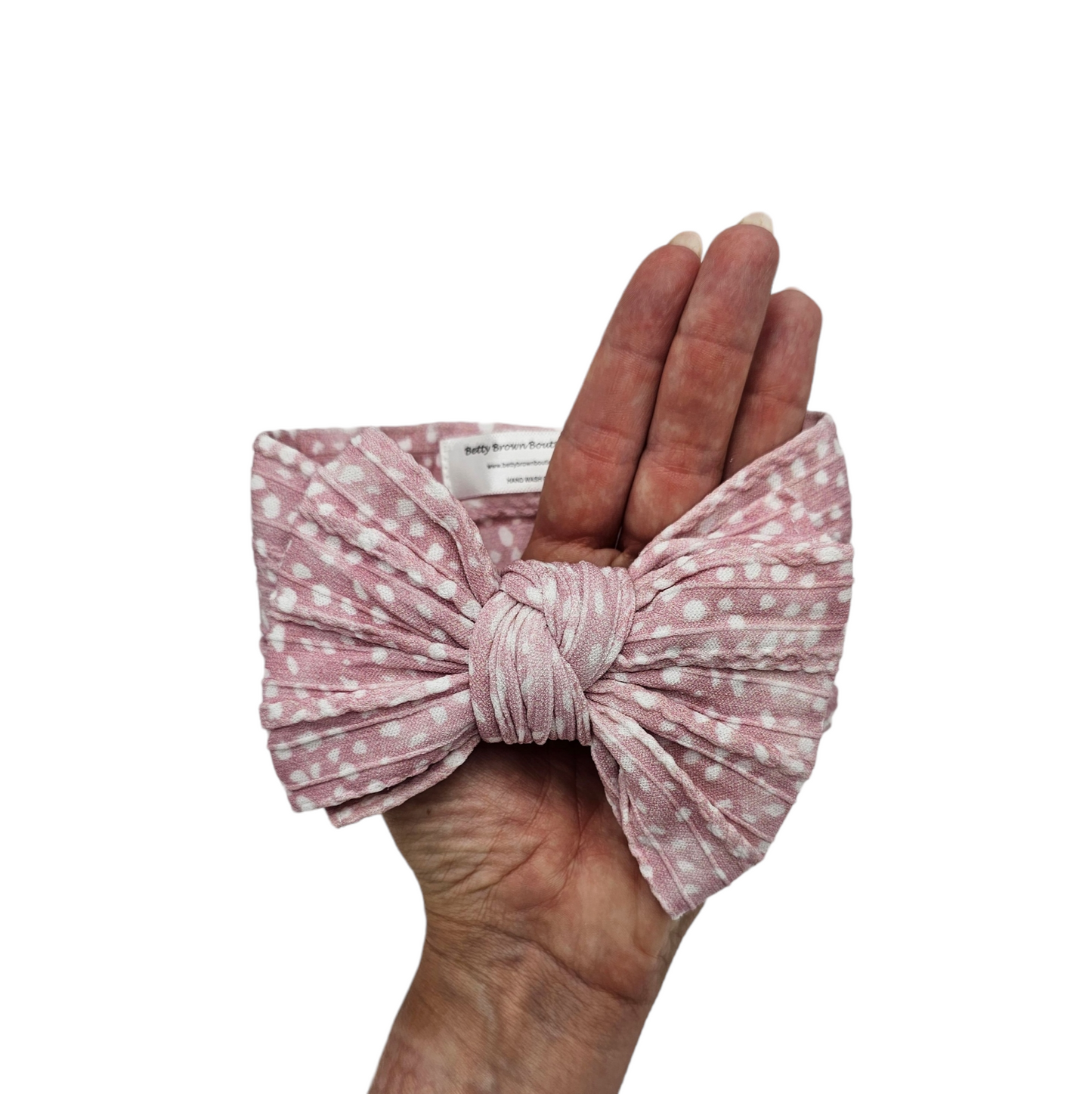 Mocha Dalmatian Print Larger Bow Cable Knit Headwrap - Betty Brown Boutique Ltd