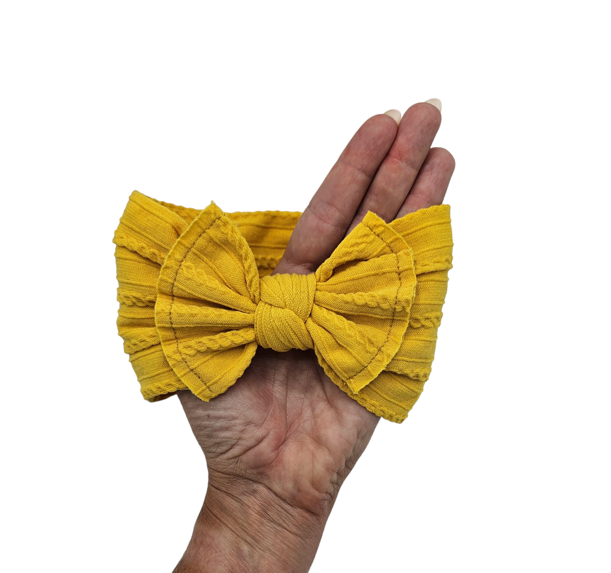 Bright Mustard Smaller Bow Cable Knit Headwrap - Betty Brown Boutique Ltd
