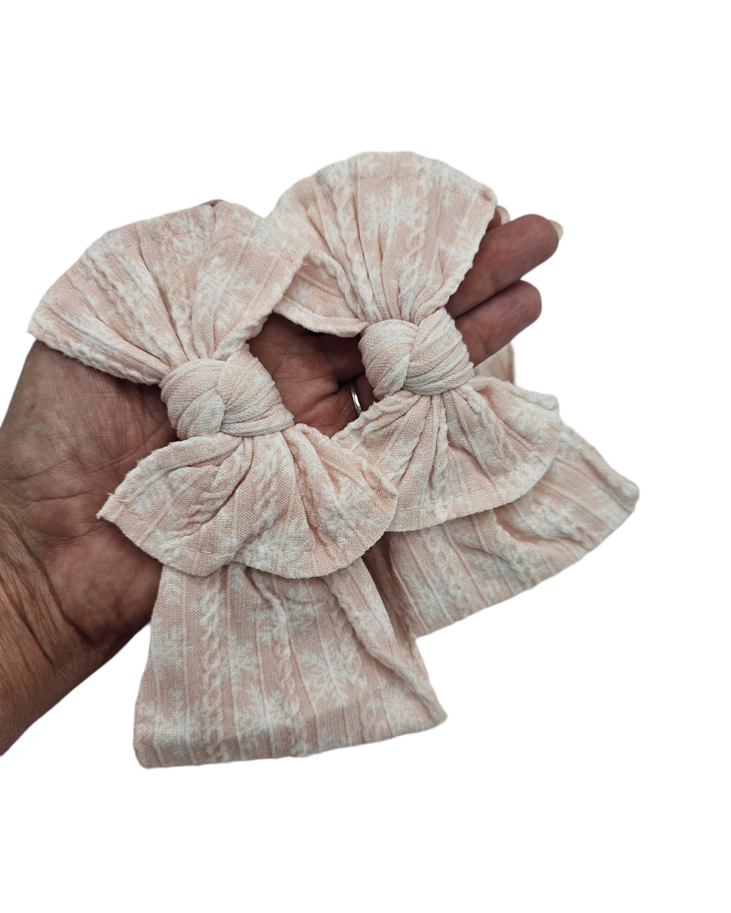 Peach Snowflake Mummy and Me Matching Cable Knit Headwraps - Christmas Collection - Betty Brown Boutique Ltd