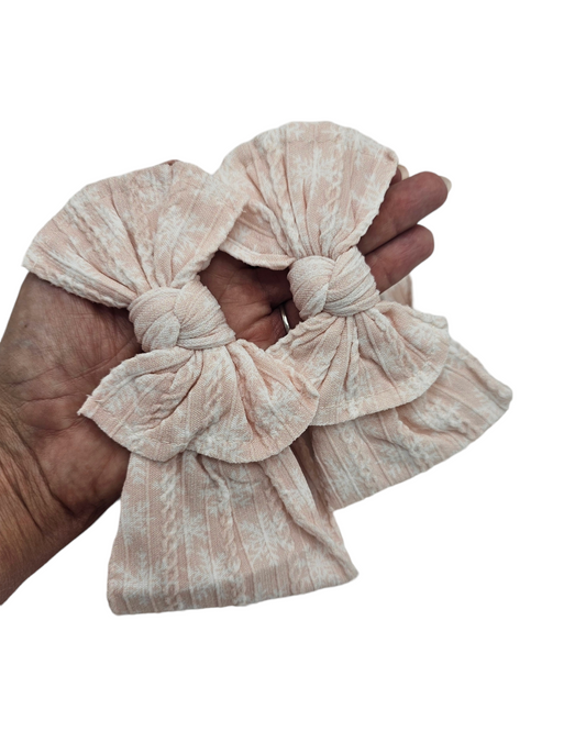 Peach Snowflake Mummy and Me Matching Cable Knit Headwraps - Christmas Collection - Betty Brown Boutique Ltd
