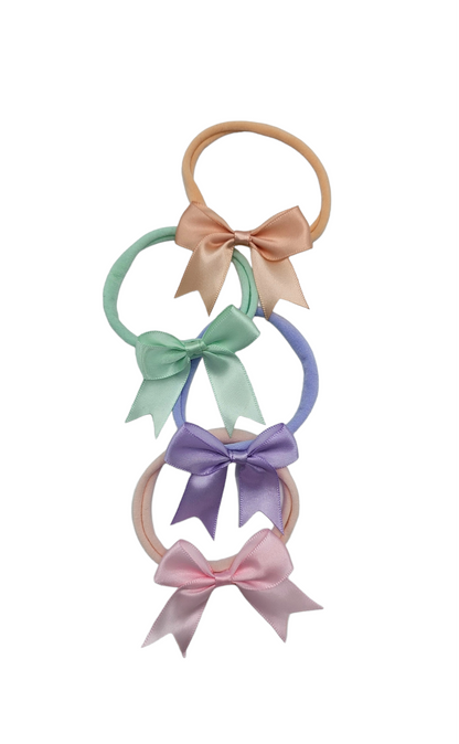 Pack of 4 - Satin 2.5 Inch Kiss Dainty Bow Headbands - Betty Brown Boutique Ltd