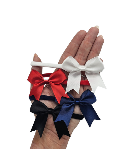 Pack of 4 - 2.5 Inch Satin Kiss Dainty Bow Headbands - Betty Brown Boutique Ltd