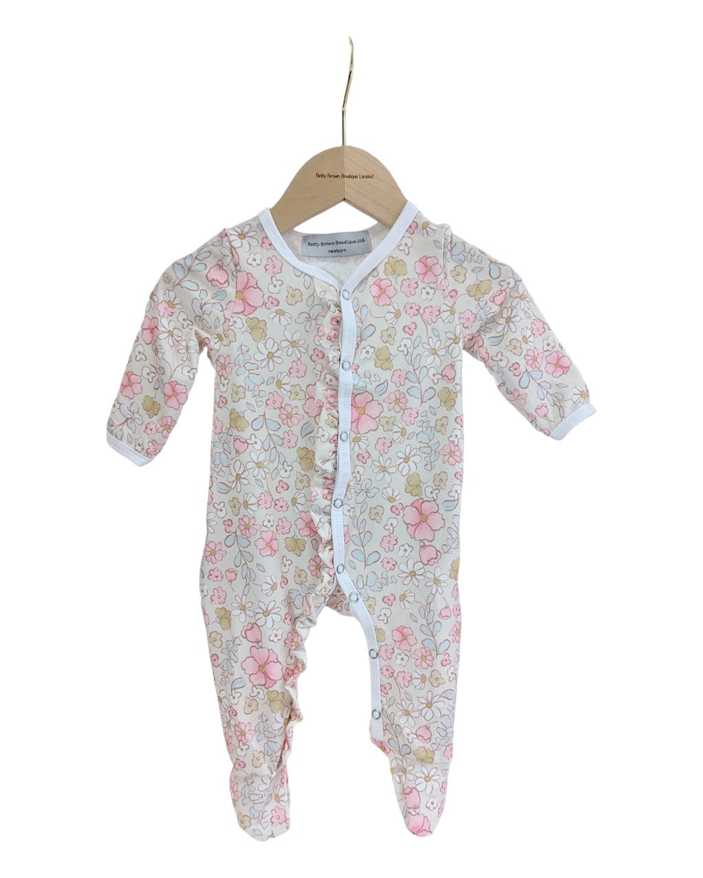 Ditsy Daisy Frill Detail Sleepsuit - Betty Brown Boutique Ltd