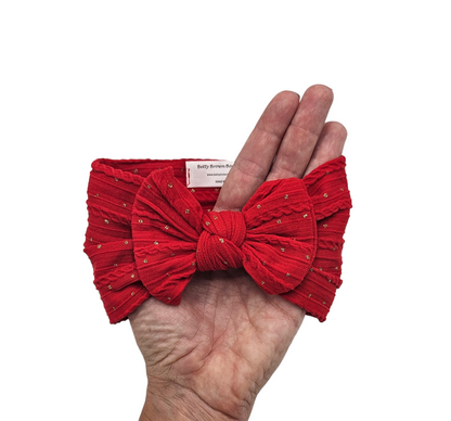 Red Cable Knit Gold Spots Smaller Bow Headwrap - Christmas Collection - Betty Brown Boutique Ltd