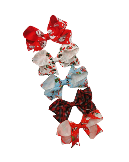 Pack of 5 Christmas 3.5 inch Bow Clips - Betty Brown Boutique Ltd