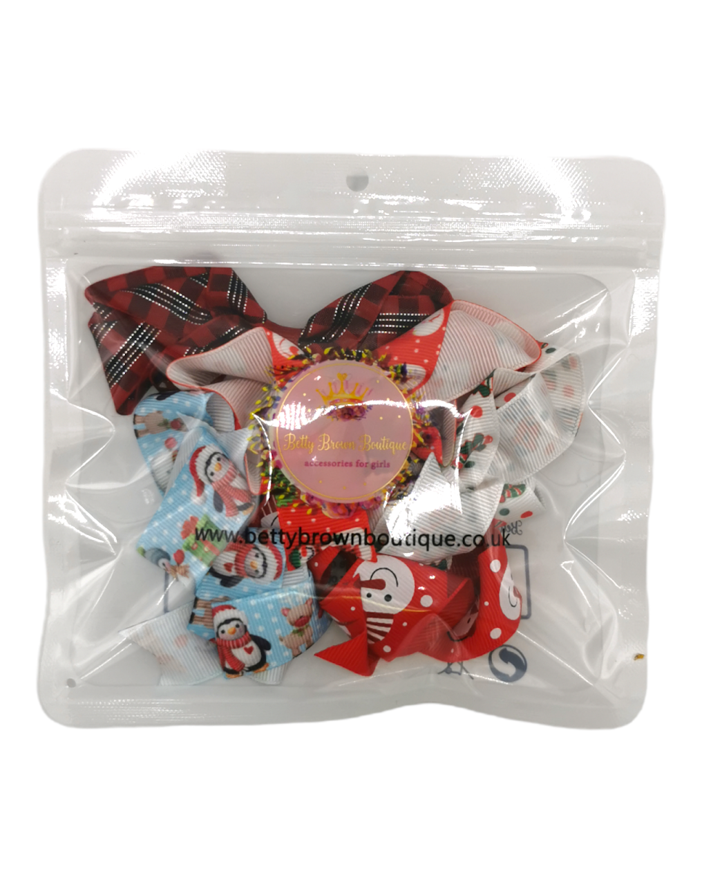 Pack of 5 Christmas 3.5 inch Bow Clips - Betty Brown Boutique Ltd