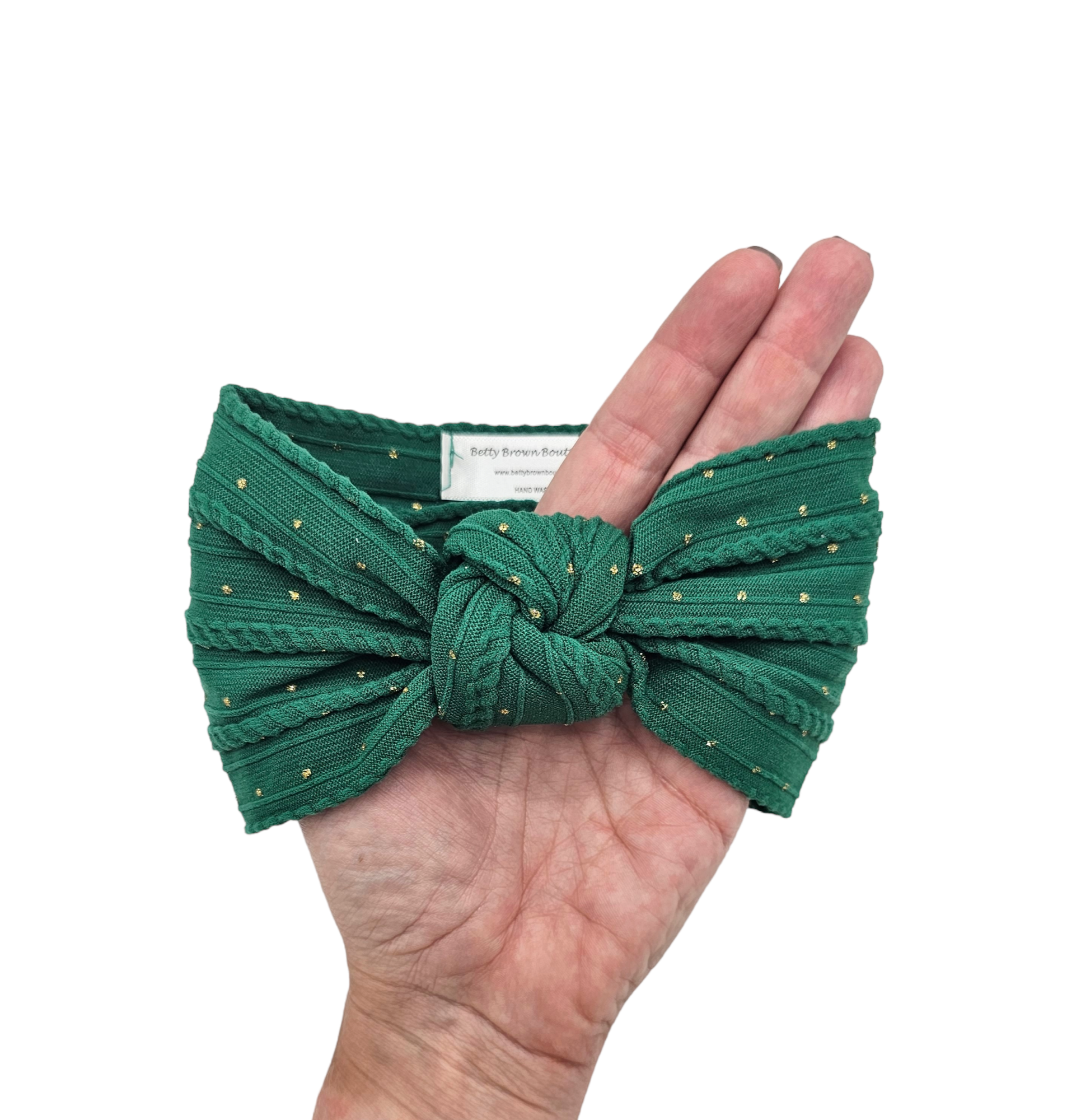 Forest Green Gold Spot Knot Style Cable Knit Headwrap - Christmas Collection - Betty Brown Boutique Ltd