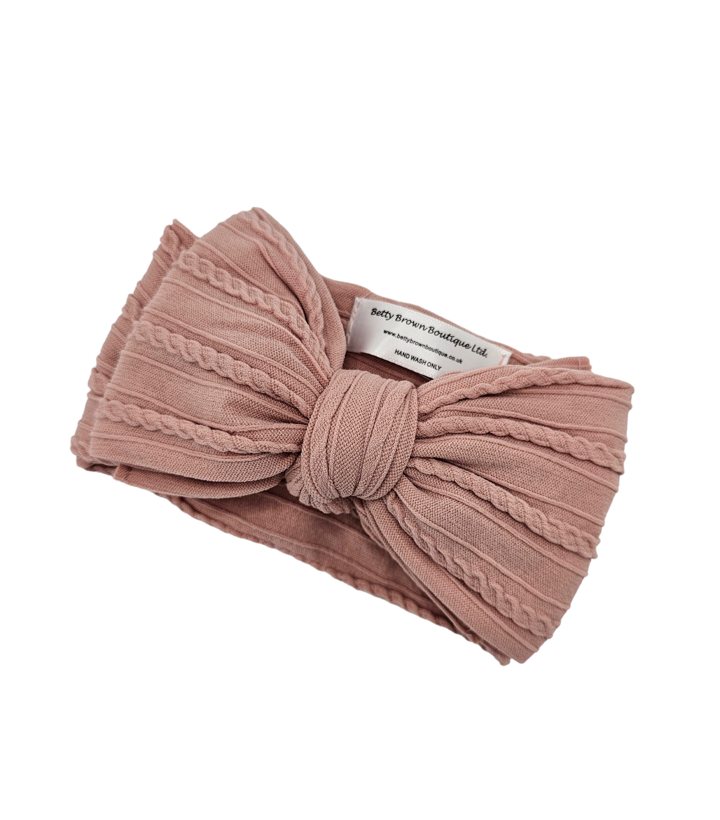 Lighter Dusty Pink Larger Bow Cable Knit headwraps - Betty Brown Boutique Ltd