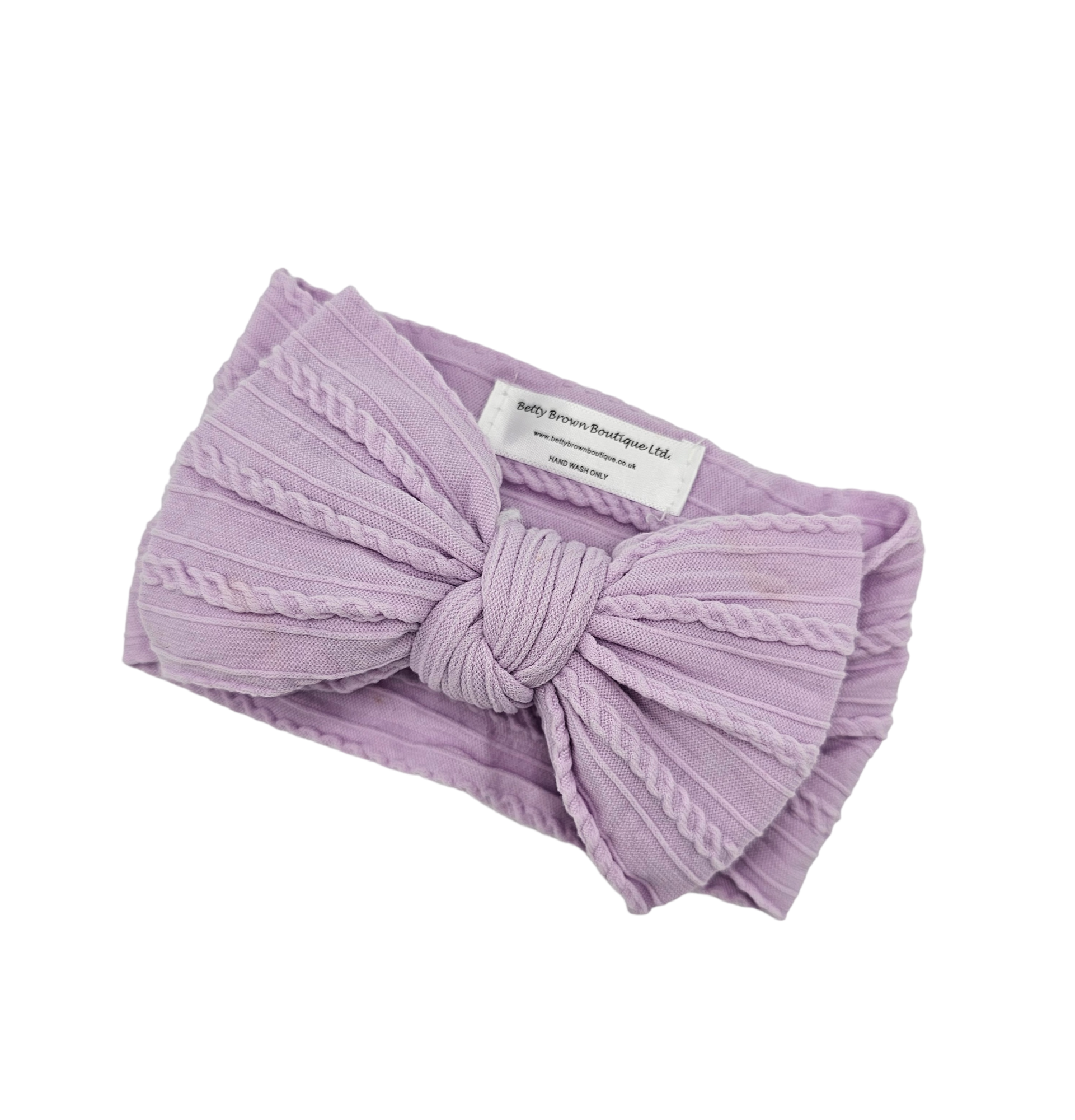 Bright lilac larger Bow Cable Knit headwrap - Betty Brown Boutique Ltd