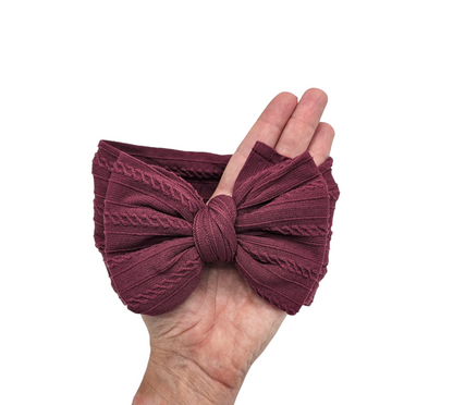 Burgundy / Maroon Larger Bow Cable Knit Headwrap - Betty Brown Boutique Ltd