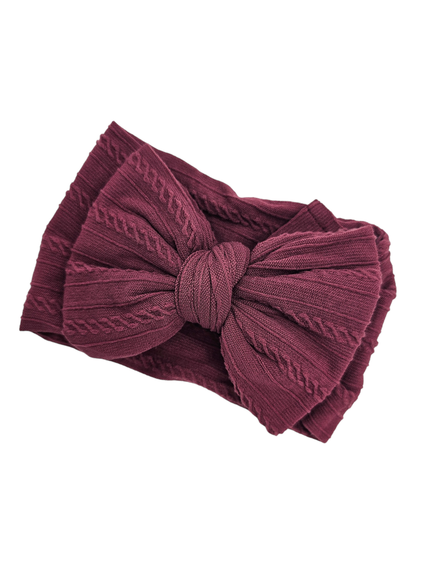 Burgundy / Maroon Larger Bow Cable Knit Headwrap - Betty Brown Boutique Ltd