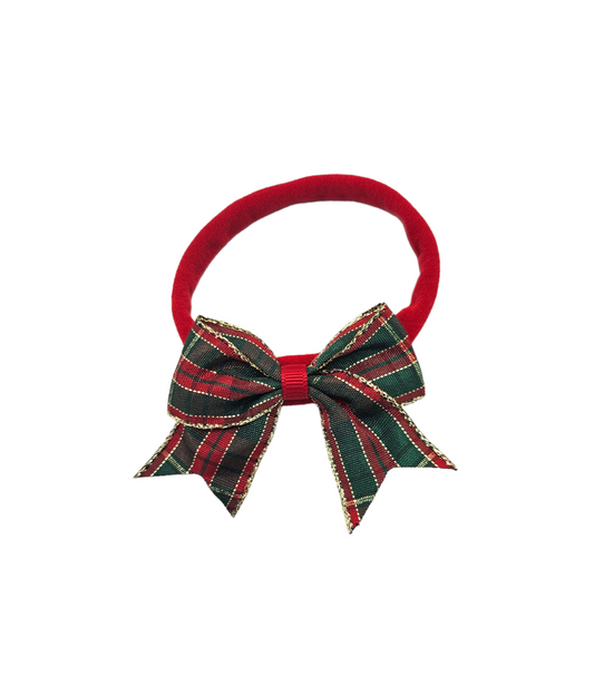 Red Tartan with Gold 2.5 Inch Dainty Bow Headband - Christmas Collection - Betty Brown Boutique Ltd