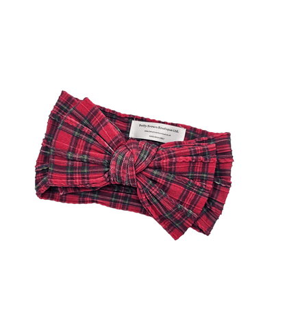 Red Tartan Larger Bow Cable Knit Headwrap - Christmas Collection - Betty Brown Boutique Ltd