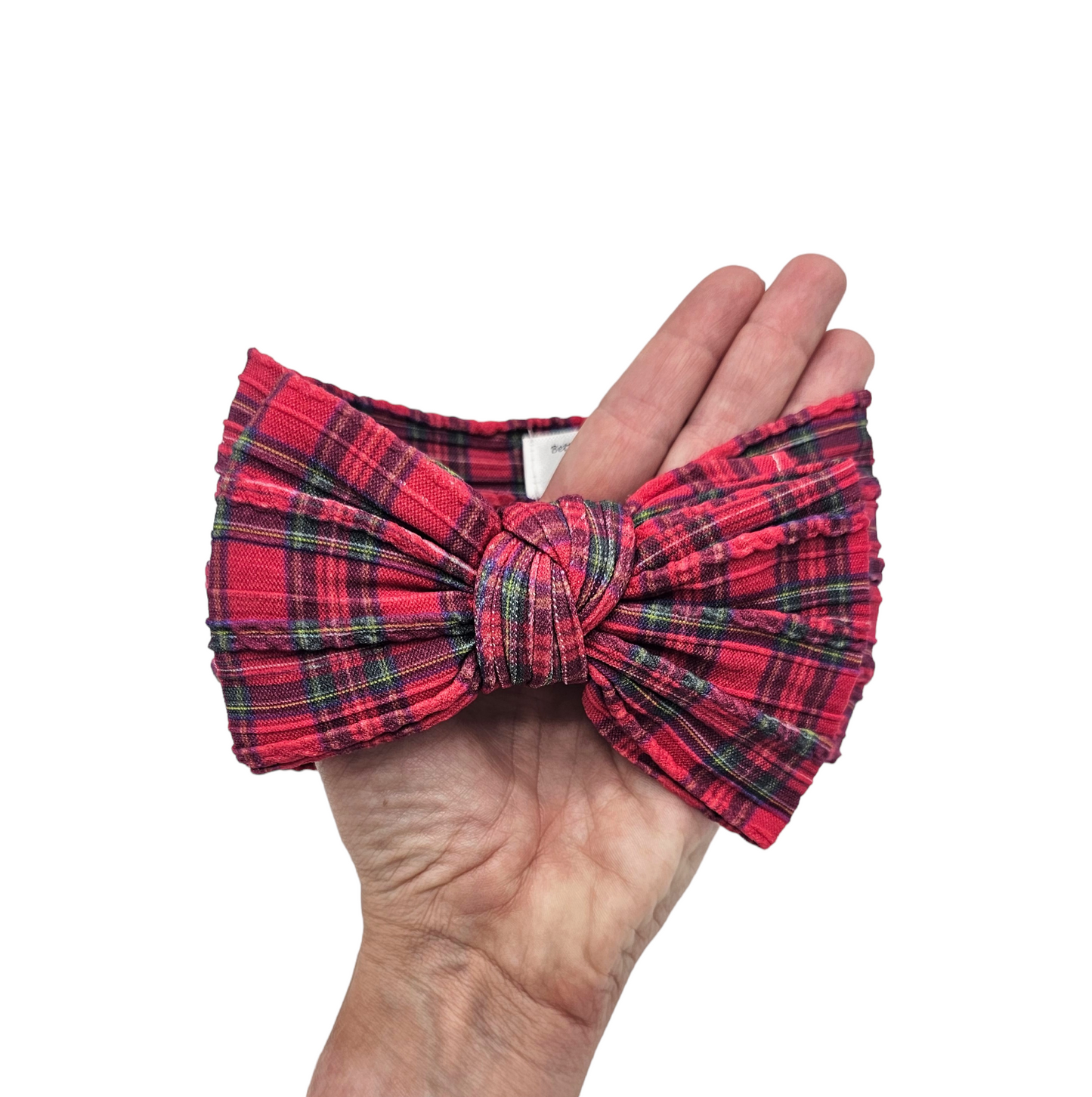 Red Tartan Larger Bow Cable Knit Headwrap - Christmas Collection - Betty Brown Boutique Ltd