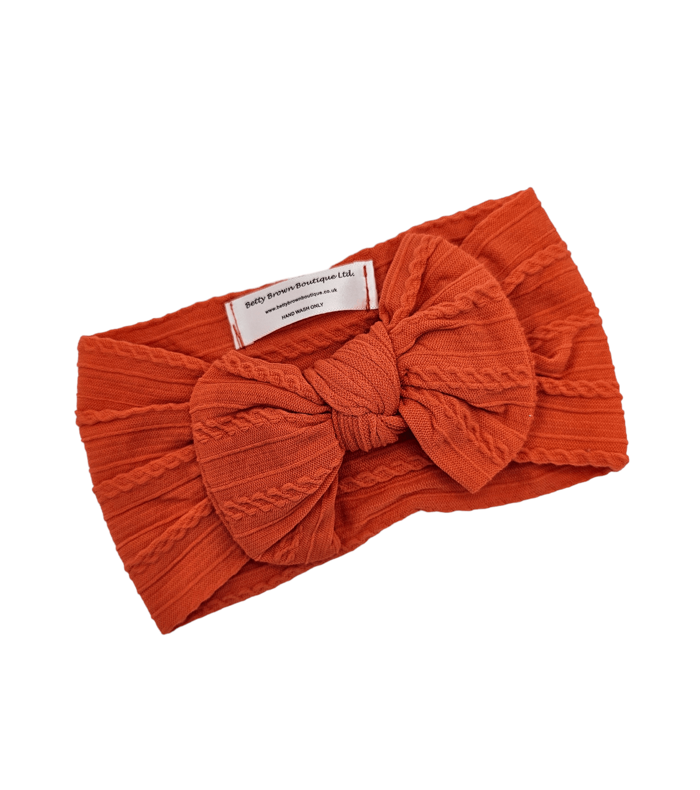 Pumpkin Orange Smaller Bow Cable Knit Headwrap - Halloween - Betty Brown Boutique Ltd