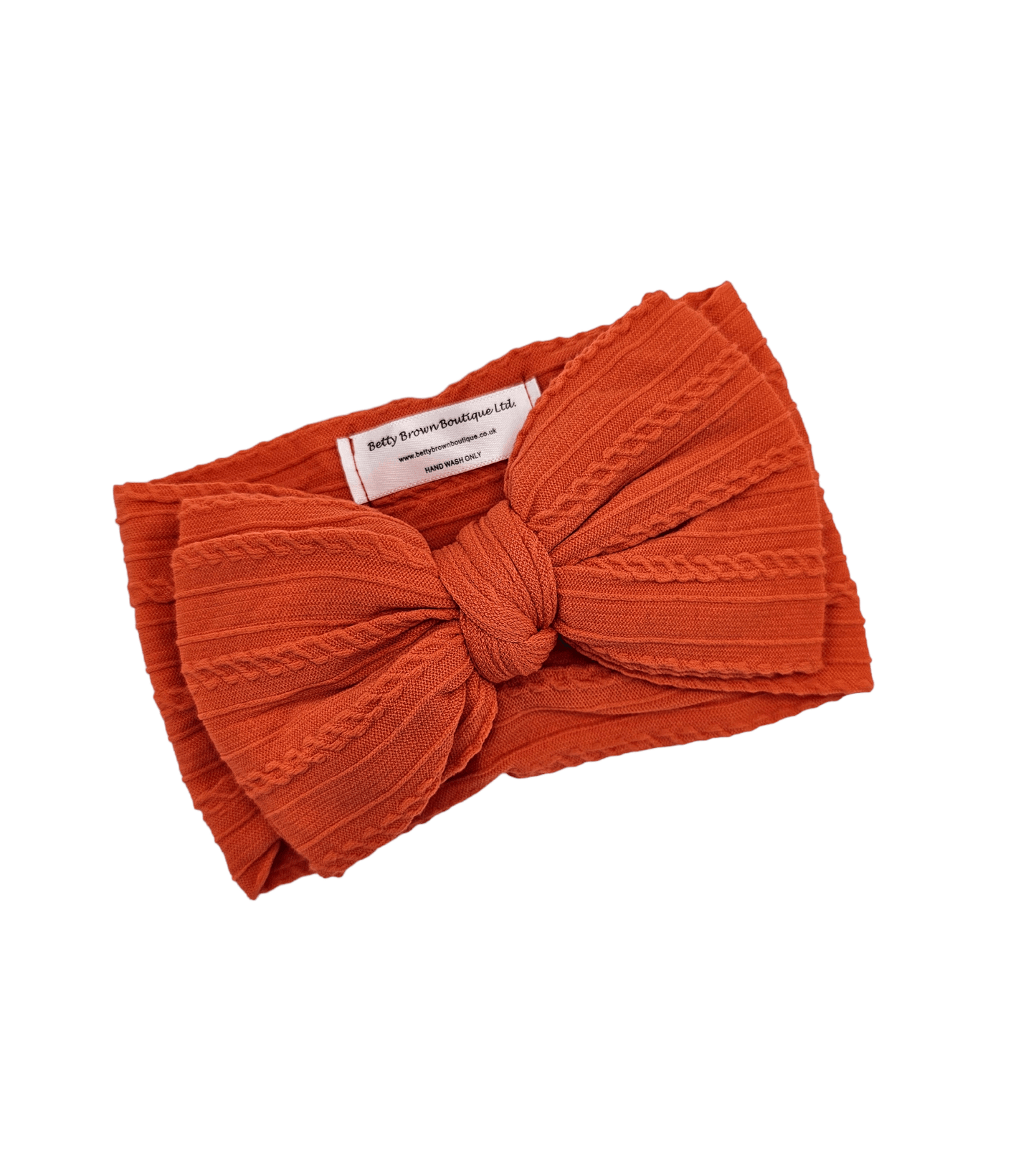 Pumpkin Orange Larger Bow Cable Knit Headwrap - Halloween - Betty Brown Boutique Ltd