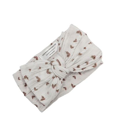 Neutral Holly Print Larger Bow Cable Knit Headwrap - Christmas Collection - Betty Brown Boutique Ltd