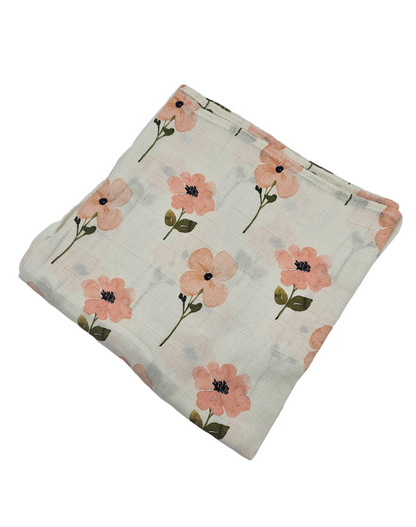 Large Peach Floral Muslin Swaddle blanket - Betty Brown Boutique Ltd