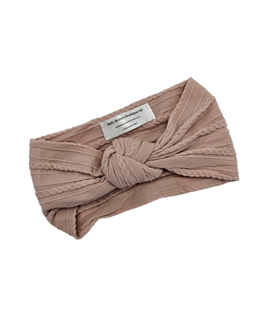 Primrose Pink Cable Knit Knot Headwrap - Betty Brown Boutique Ltd