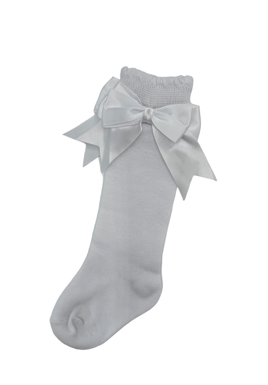White Larger Bow Knee High Socks - Betty Brown Boutique Ltd