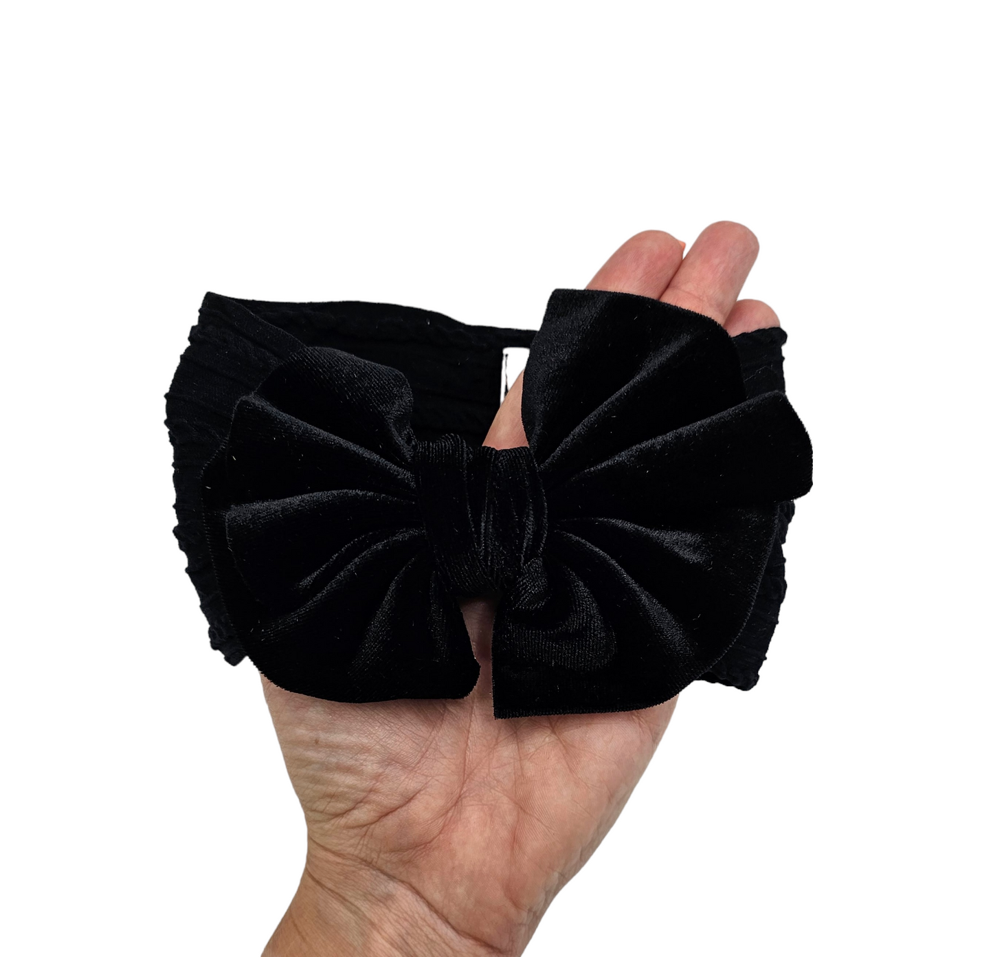 Black Velvet Larger Bow Cable Knit Headwrap - Betty Brown Boutique Ltd