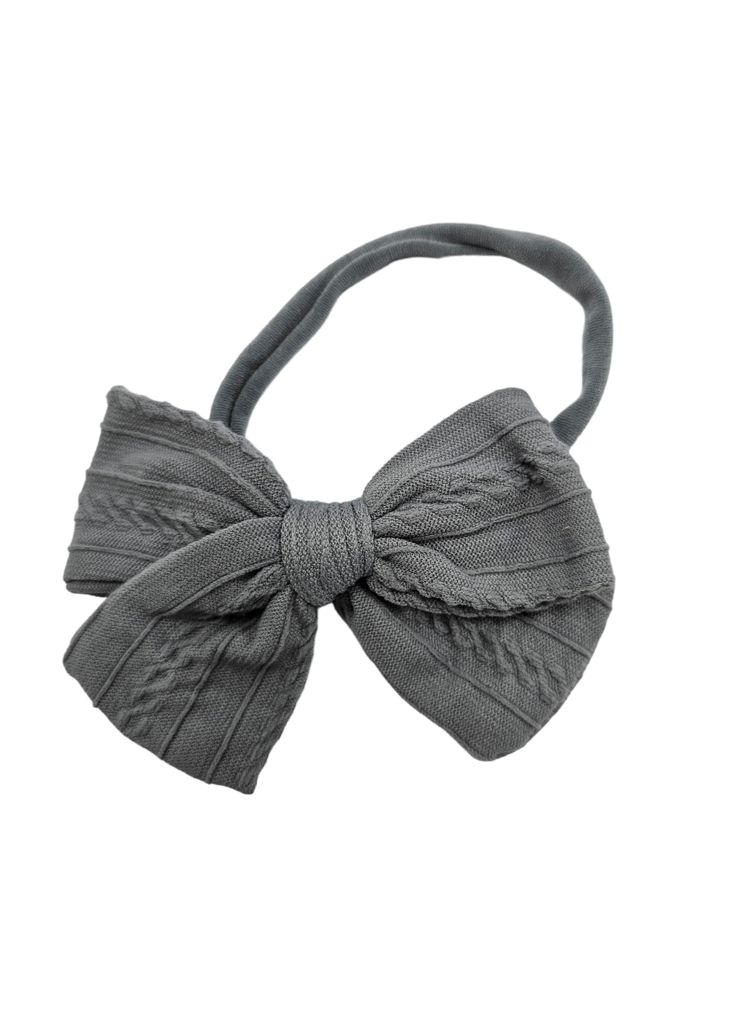 Grey 3.5 Inch Cable Knit Dainty Bow Headband - Betty Brown Boutique Ltd