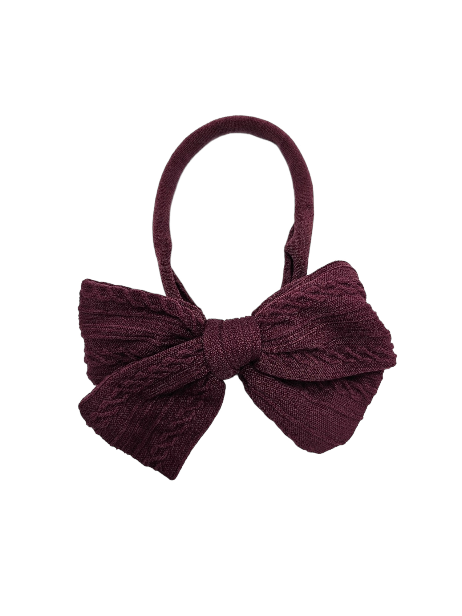 Maroon 3.5 Inch Cable Knit Dainty Bow Headband - Betty Brown Boutique Ltd
