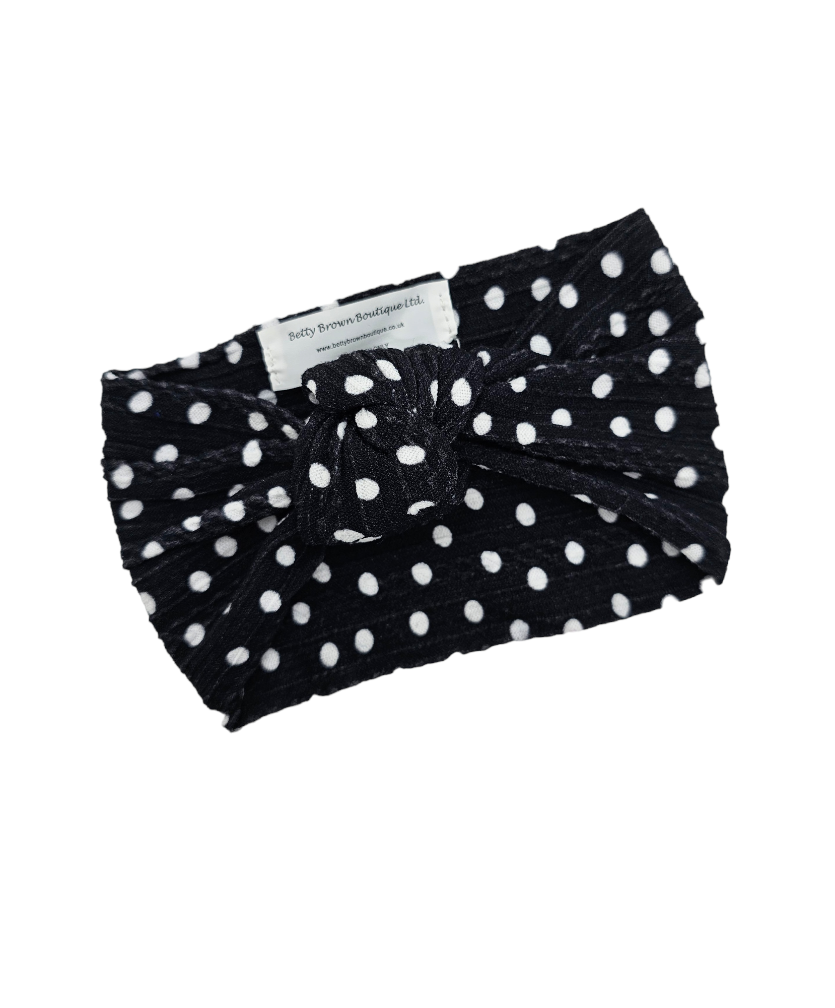 Black and White Polkadot Knot Cable Knit Headwrap - Betty Brown Boutique Ltd