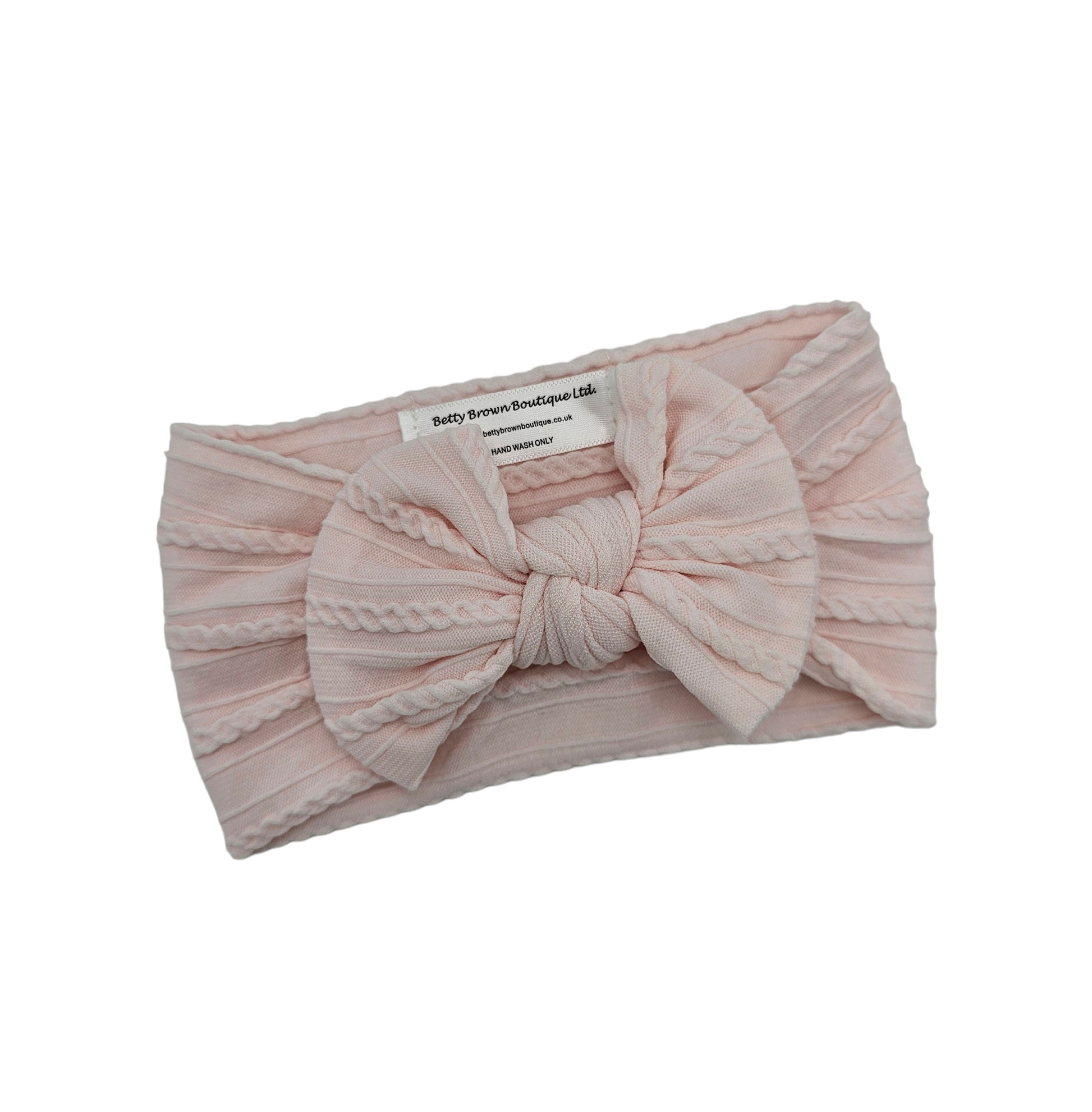 Marshmallow Pink Smaller Bow Cable Knit Headwrap - Betty Brown Boutique Ltd