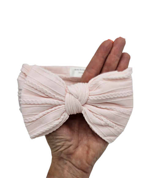 Marshmallow Pink Larger Bow Cable Knit Headwrap - Betty Brown Boutique Ltd