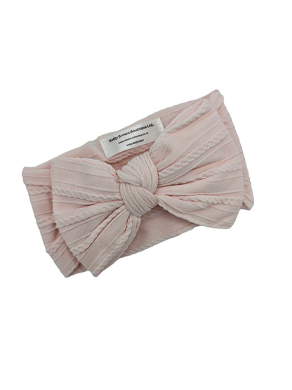 Marshmallow Pink Larger Bow Cable Knit Headwrap - Betty Brown Boutique Ltd