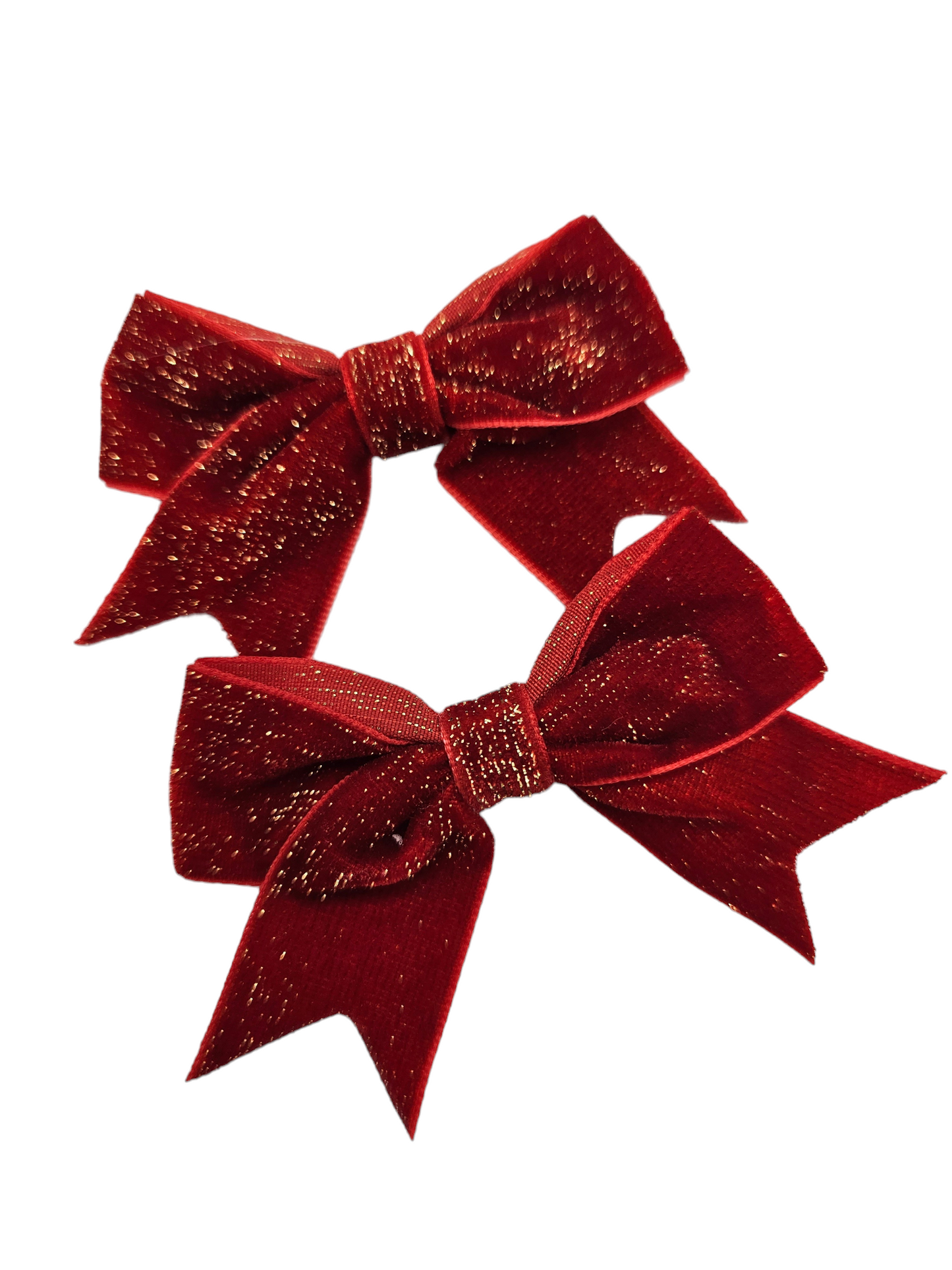 Pair of Red Velvet Sparkle 3.5 Inch Bow Clips - Christmas Collection - Betty Brown Boutique Ltd